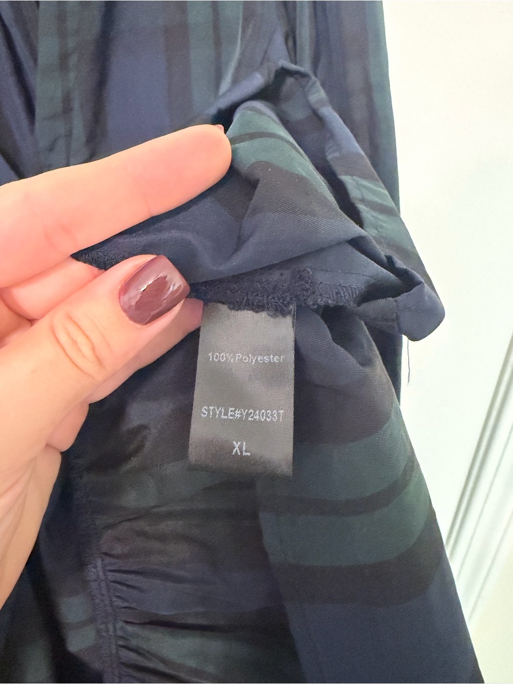 Pomander Place Navy and Green Tiered V‑Neck Plaid Mini Dress - Picture 5 of 6